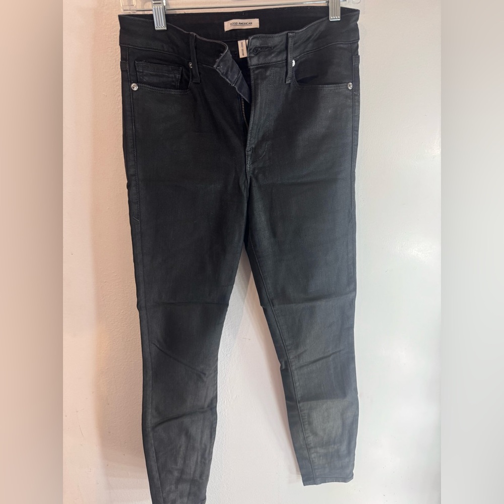 Good American matte coated black denim